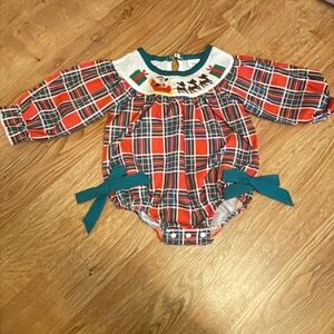 Plaid Baby Romper with Teal Accents